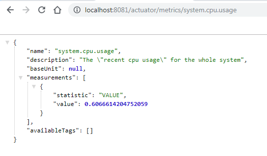 Spring Boot Actuator 2 / 3 - Wskaźnik metrics dla CPU